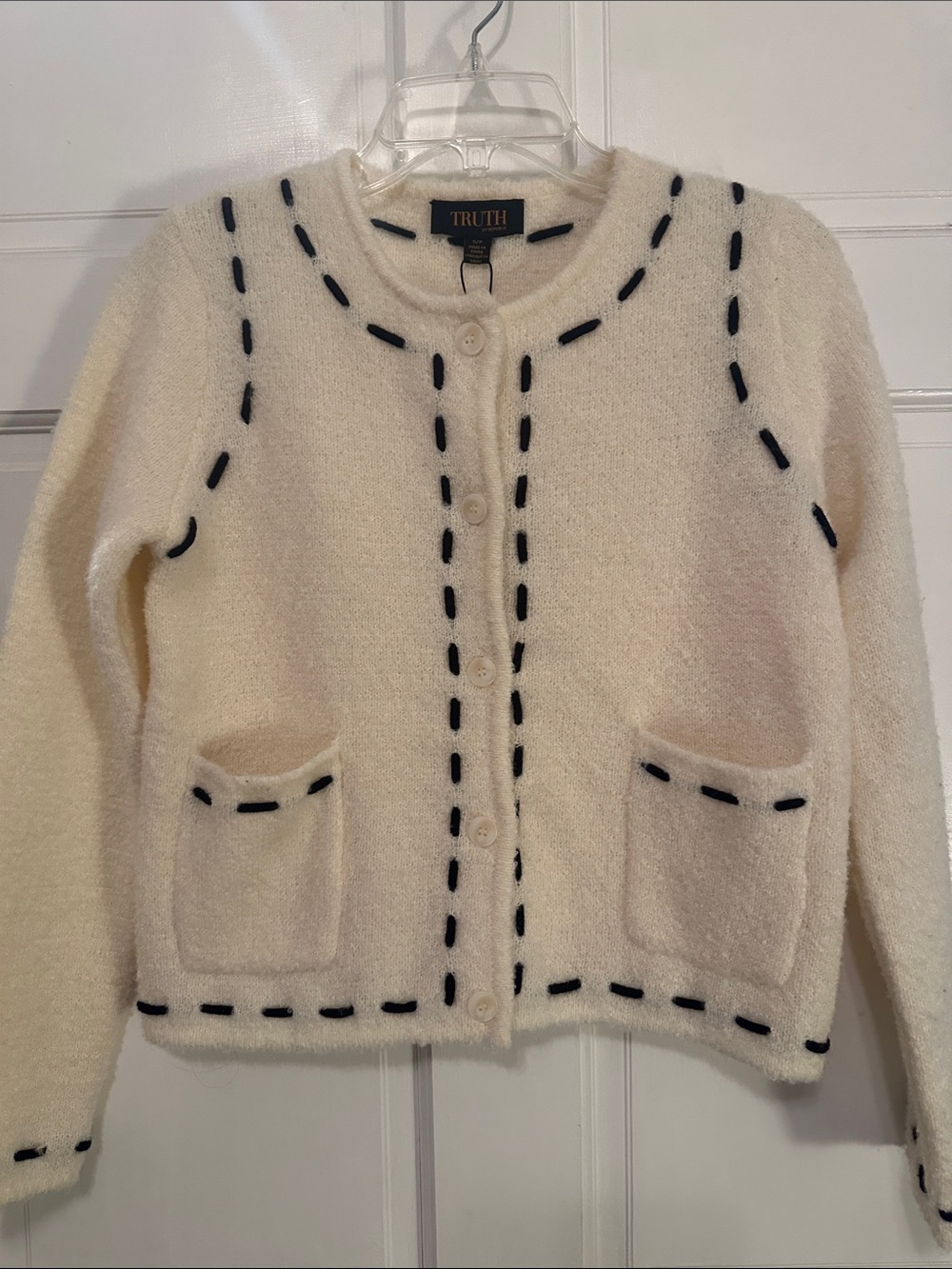 TRUTH Cream Knit Cardigan with Black Stitch Detailing